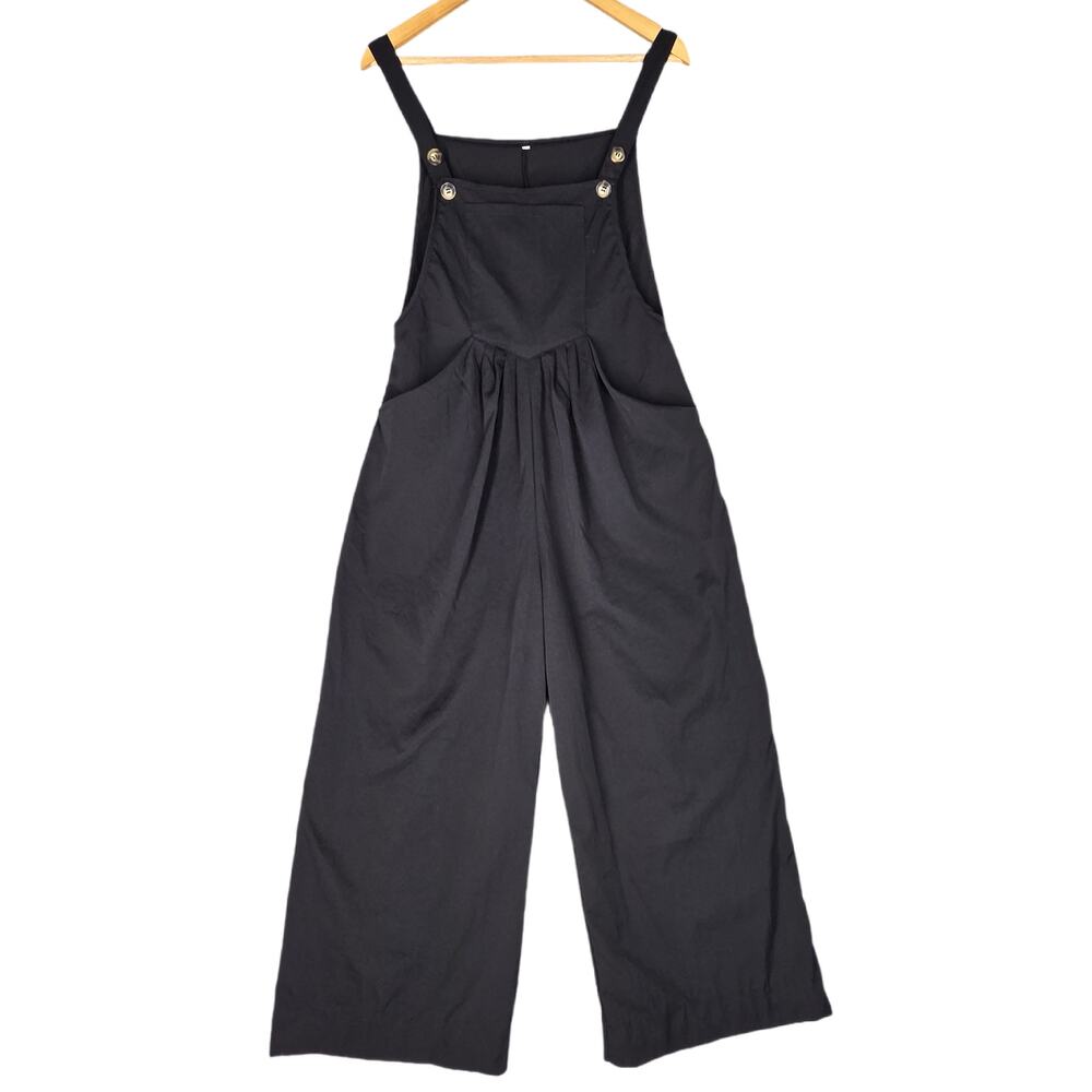 WOMEN’S BLACK WIDE‑LEG OVERALL JUMPSUIT – SIZE SMALL – ADJUSTABLE STRAPS